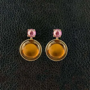 Quartz & Rubellite Dangle Earrings