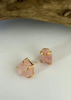 Raw Rose Quartz Studs