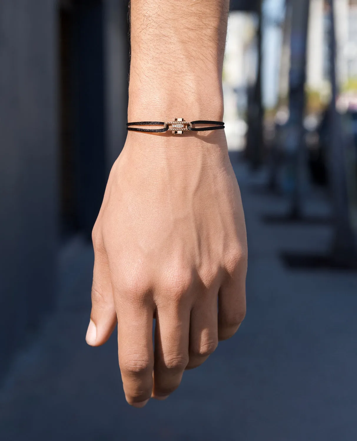 Ready to Ship - ROPES Cord Bracelet with 18k Rose Gold Charm & 0.05ct Diamonds
