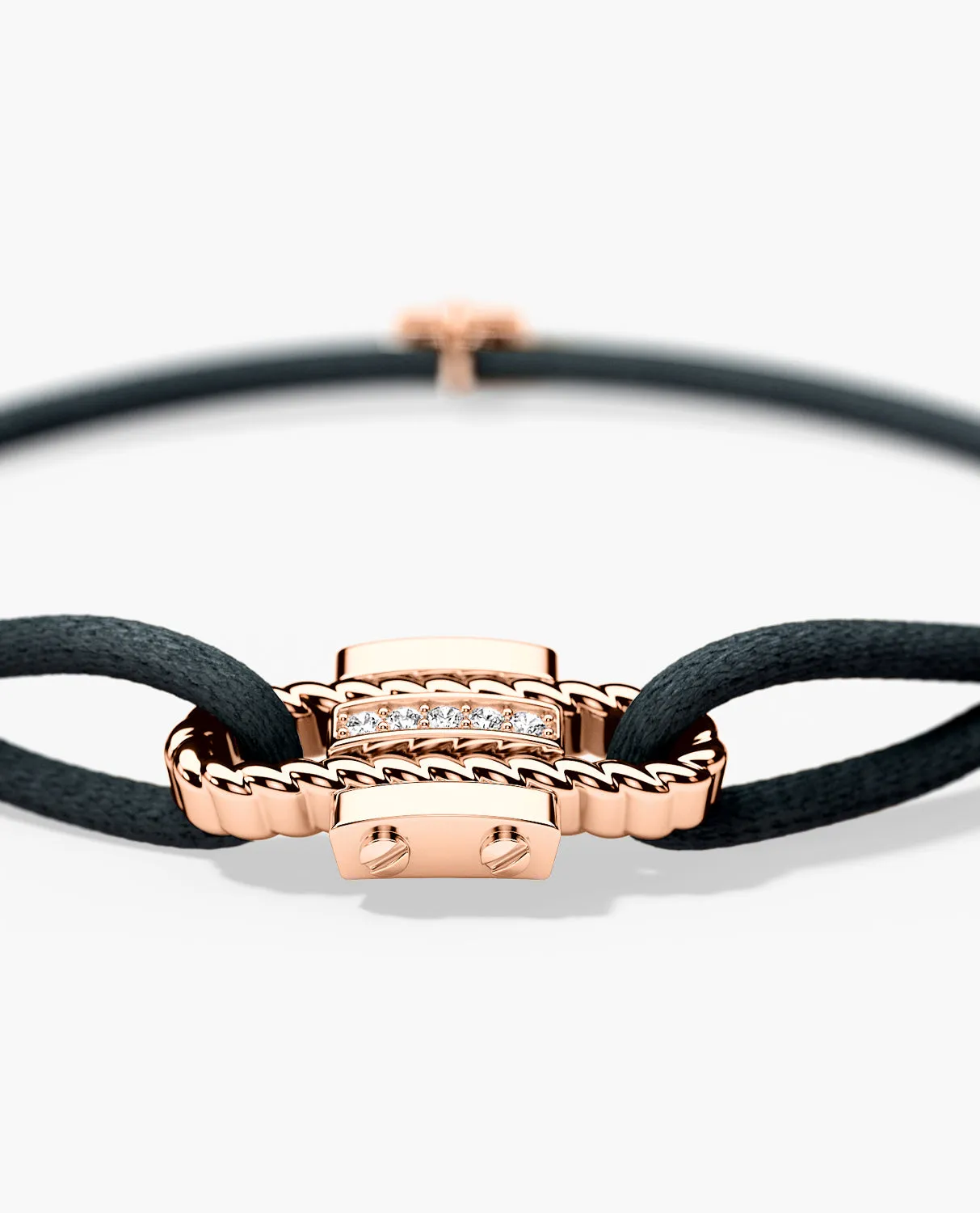 Ready to Ship - ROPES Cord Bracelet with 18k Rose Gold Charm & 0.05ct Diamonds