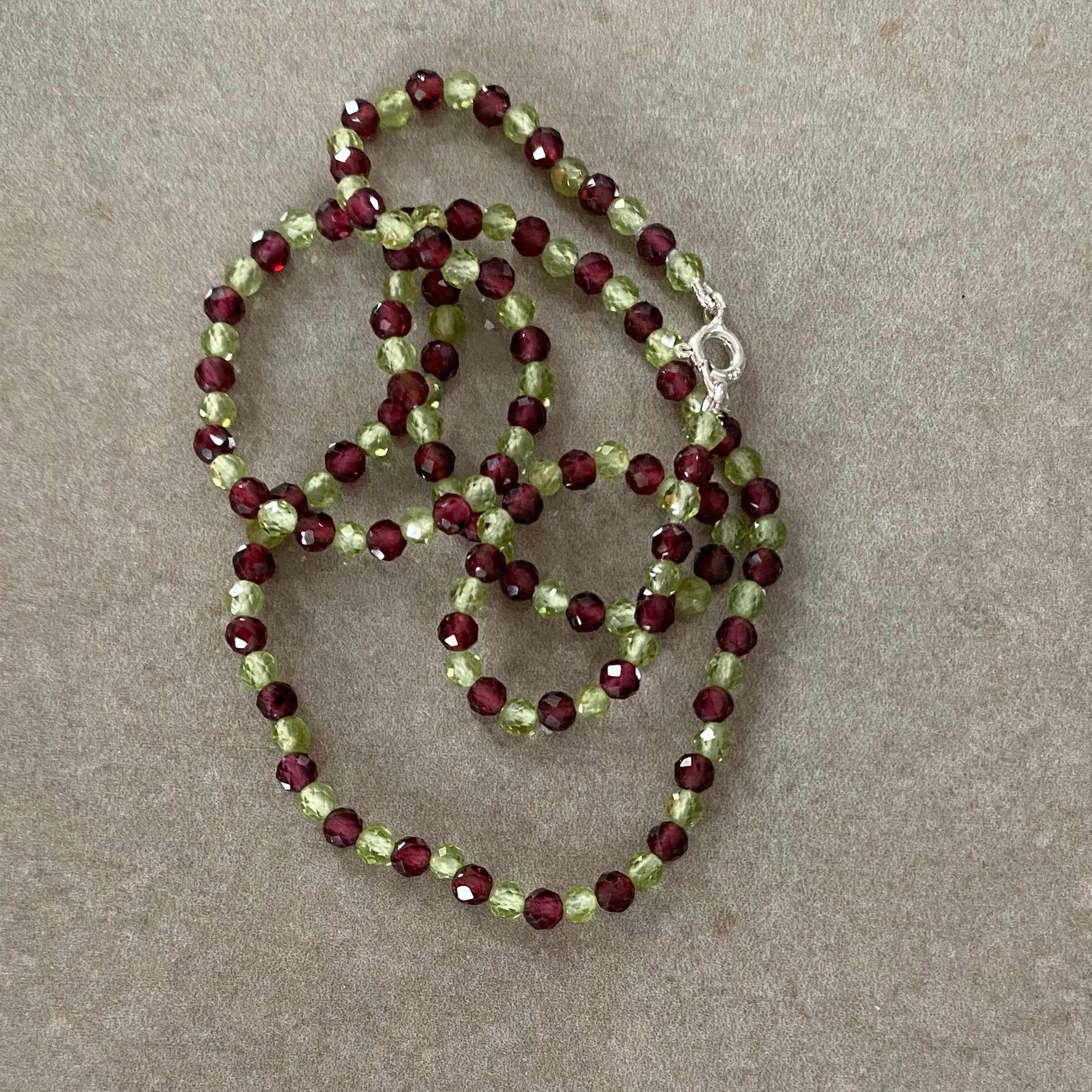 Red Garnet & Peridot Sterling Silver Necklace