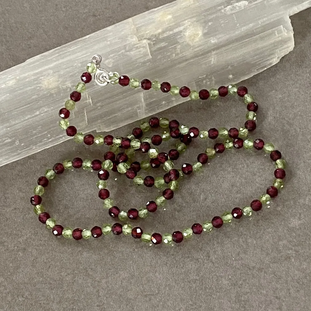 Red Garnet & Peridot Sterling Silver Necklace