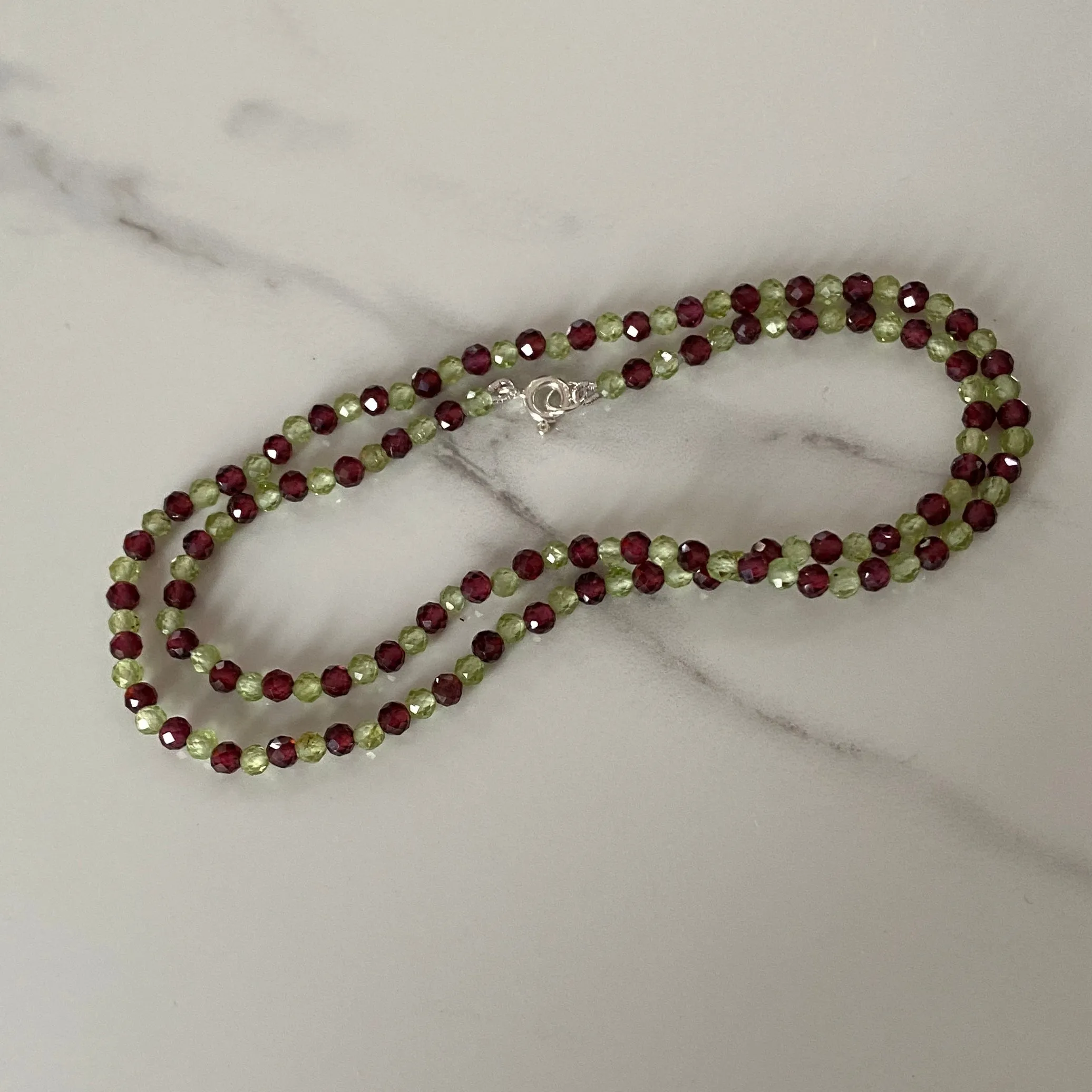 Red Garnet & Peridot Sterling Silver Necklace
