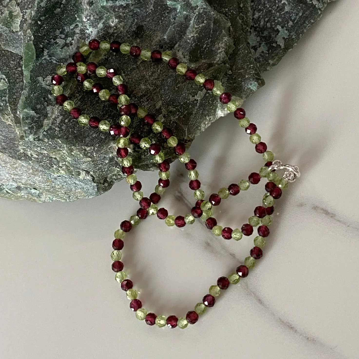 Red Garnet & Peridot Sterling Silver Necklace