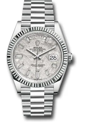 Rolex 40mm Platinum Day Date Baguette Diamond Bezel/Meteorite Baguette Dial 228396TBR