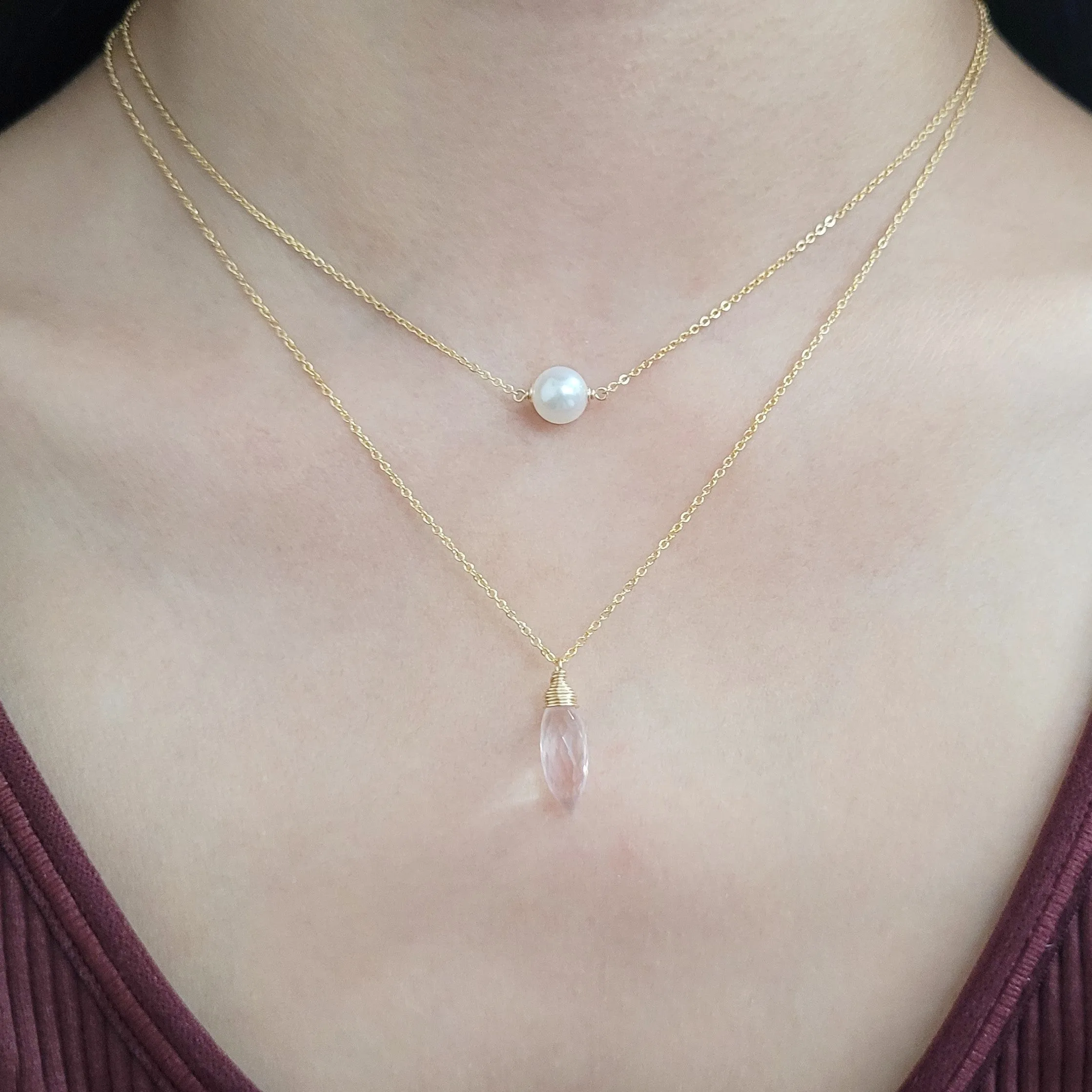 Rose Quartz Briolette Pendant Necklace
