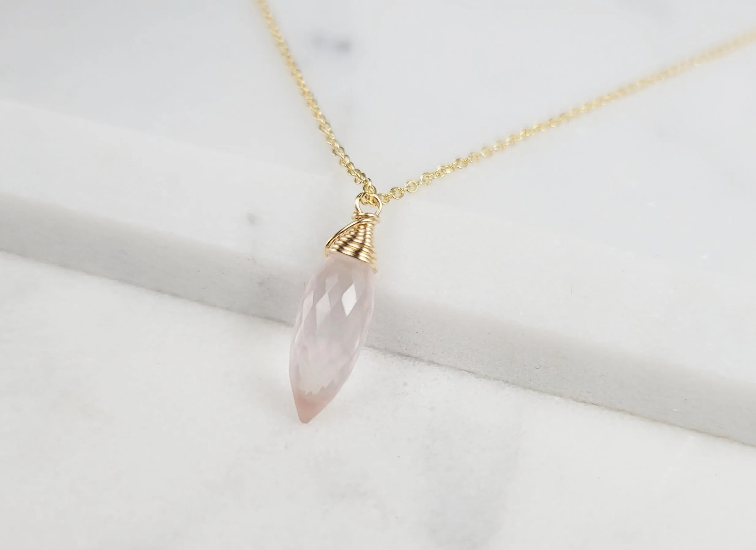 Rose Quartz Briolette Pendant Necklace