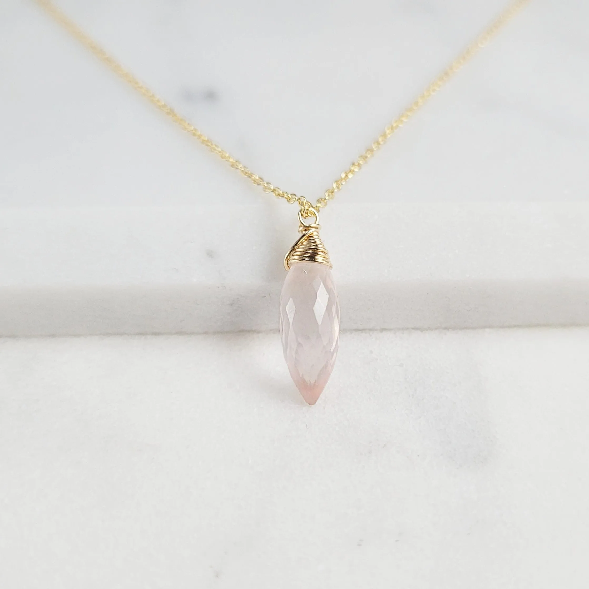 Rose Quartz Briolette Pendant Necklace
