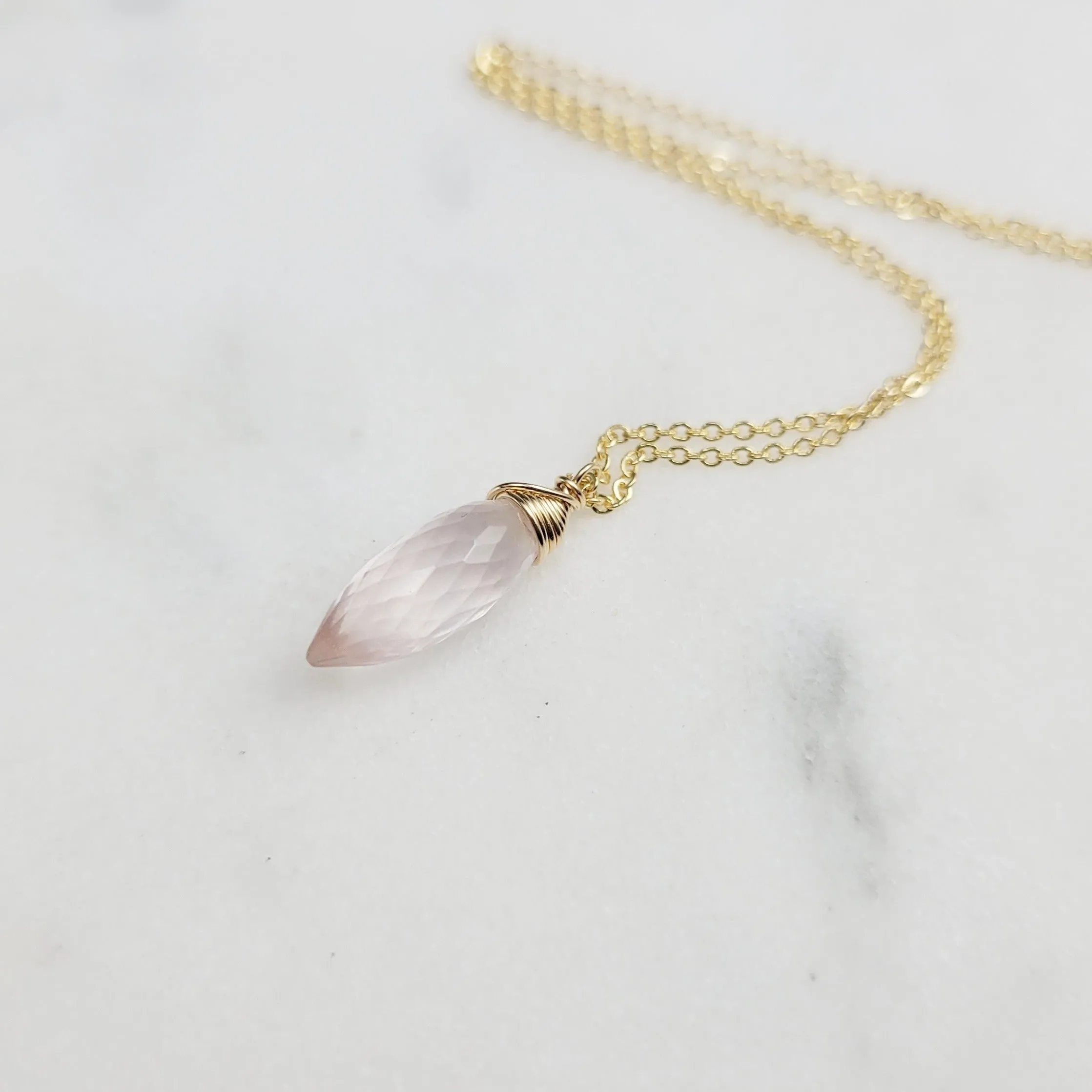 Rose Quartz Briolette Pendant Necklace