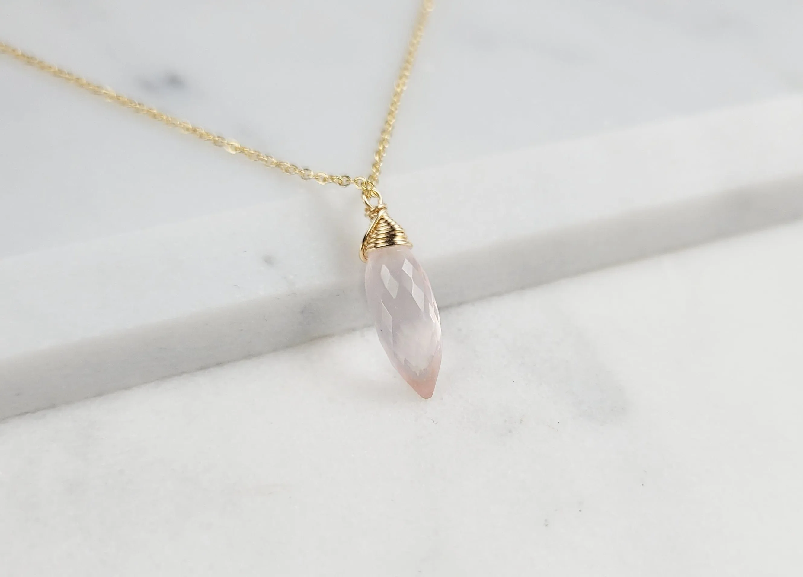 Rose Quartz Briolette Pendant Necklace