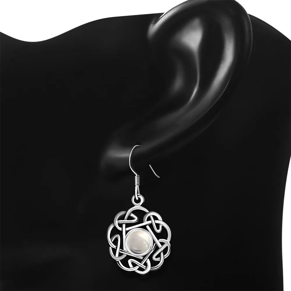 Rose Quartz Pink Stone Round Celtic Knot Silver Earrings