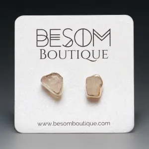Rose Quartz Raw Crystal Stud Earrings