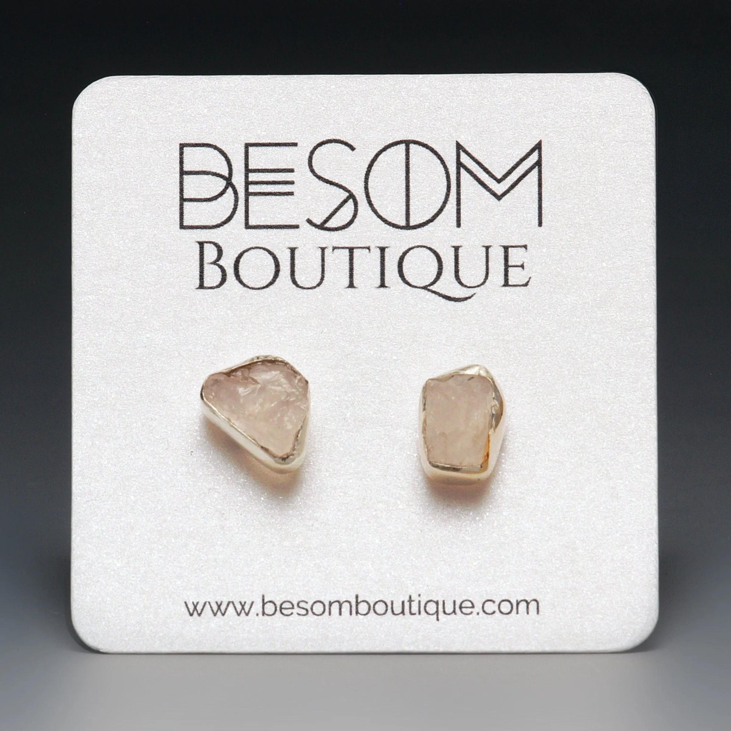 Rose Quartz Raw Crystal Stud Earrings
