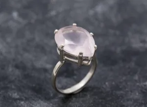 Rose Quartz Ring - Natural Quartz Ring - Large Pink Diamond Ring