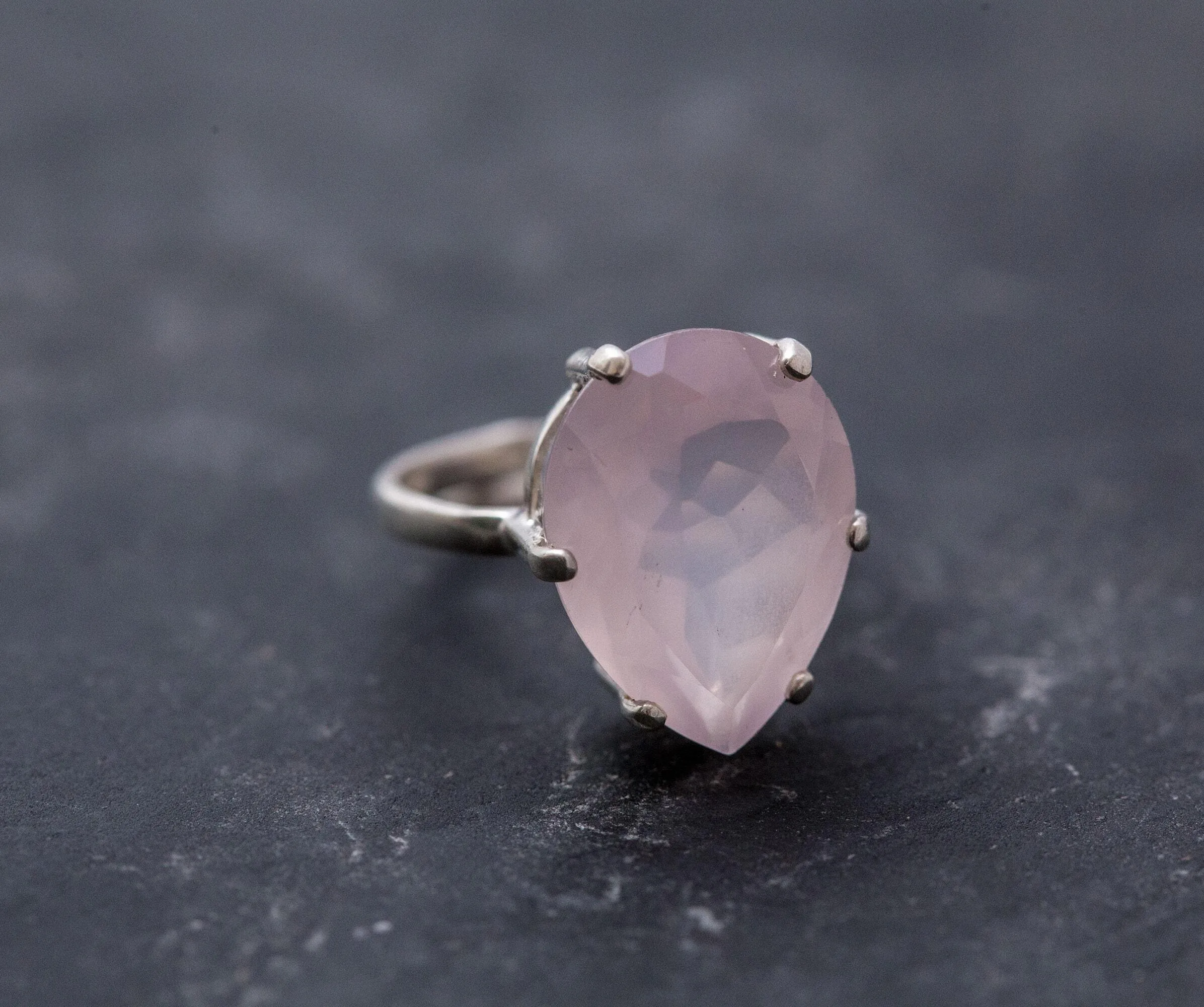 Rose Quartz Ring - Natural Quartz Ring - Large Pink Diamond Ring