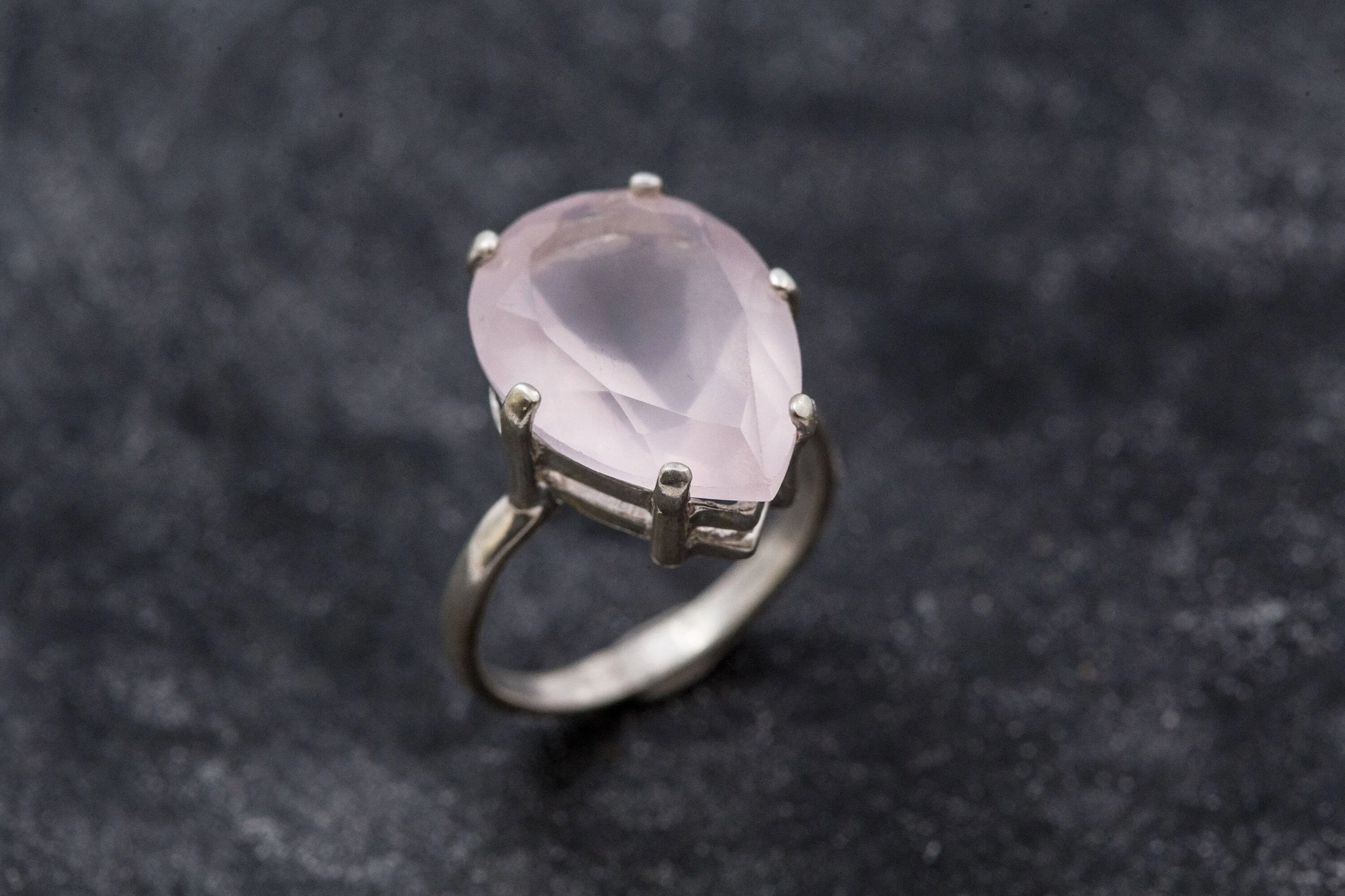 Rose Quartz Ring - Natural Quartz Ring - Large Pink Diamond Ring