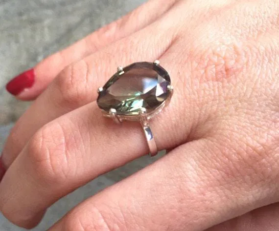 Rose Quartz Ring - Natural Quartz Ring - Large Pink Diamond Ring