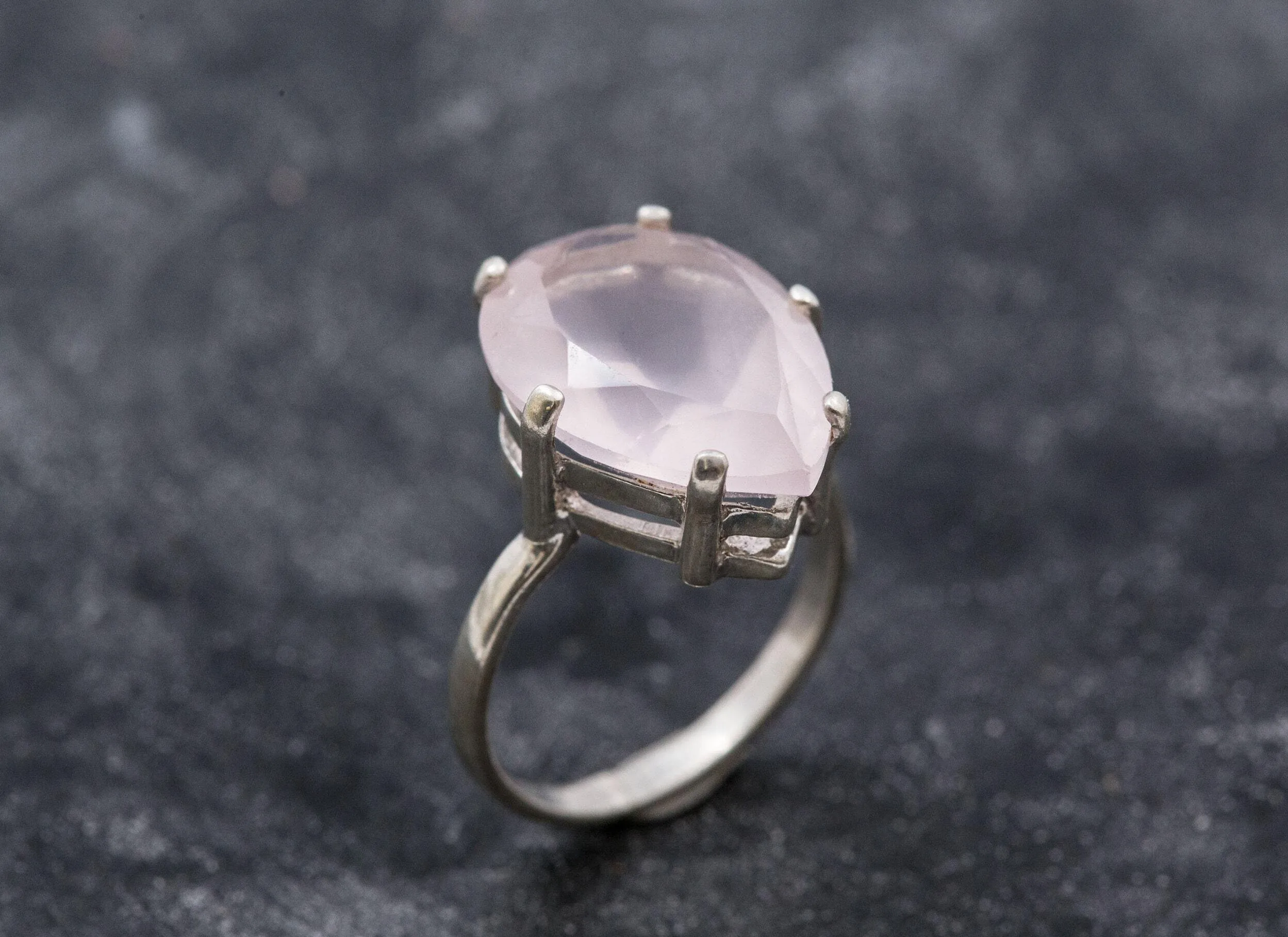 Rose Quartz Ring - Natural Quartz Ring - Large Pink Diamond Ring