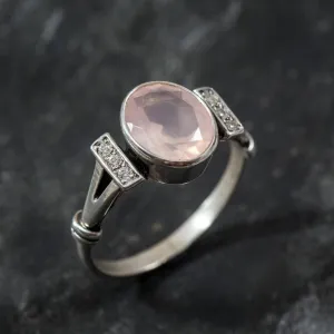 Rose Quartz Ring - Pink Oval Ring - Classy Bezel Ring