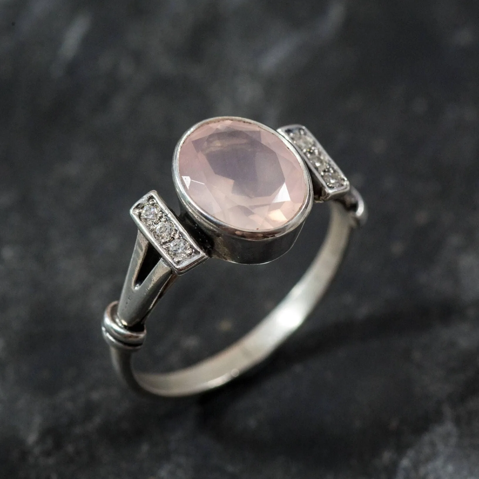 Rose Quartz Ring - Pink Oval Ring - Classy Bezel Ring