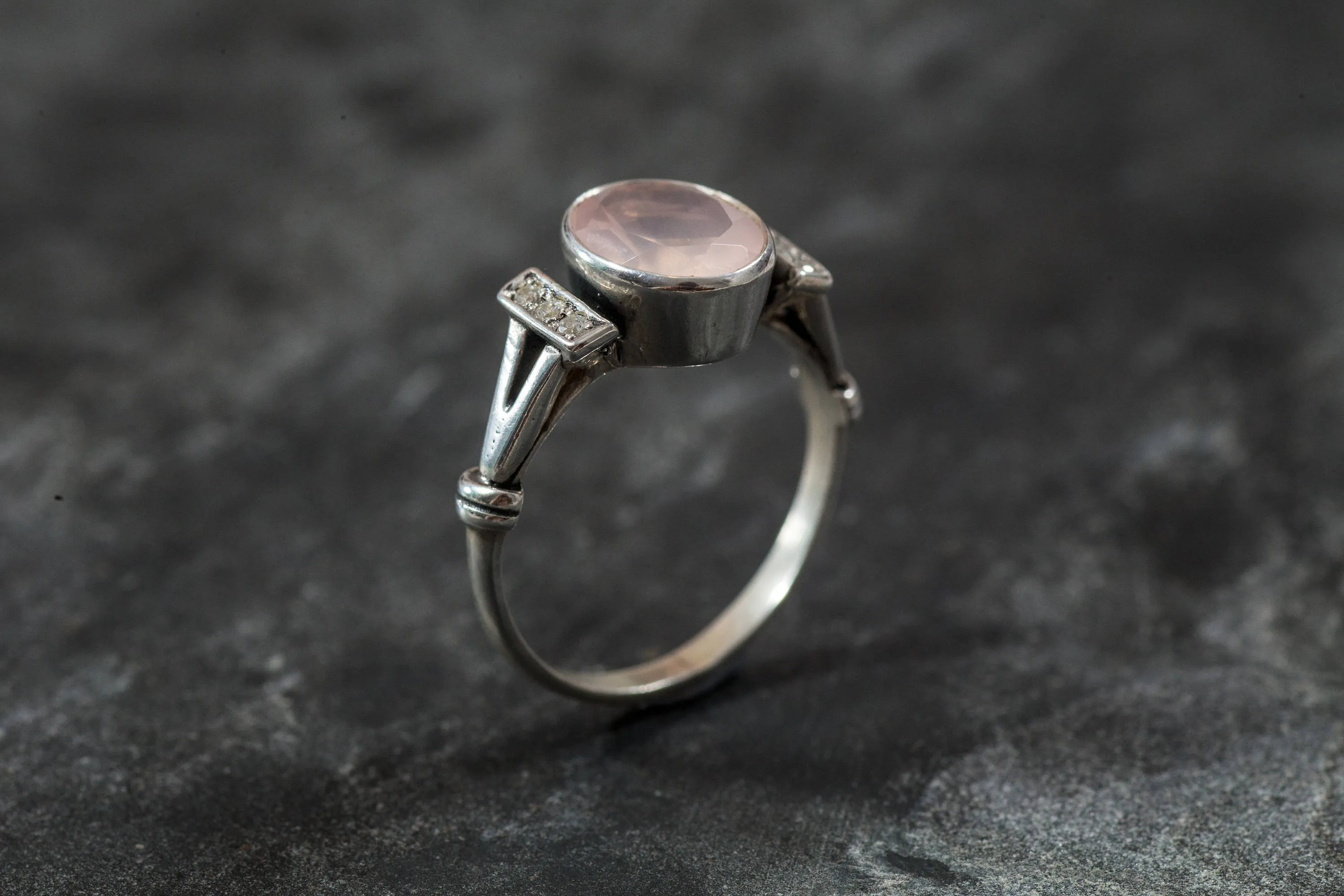 Rose Quartz Ring - Pink Oval Ring - Classy Bezel Ring