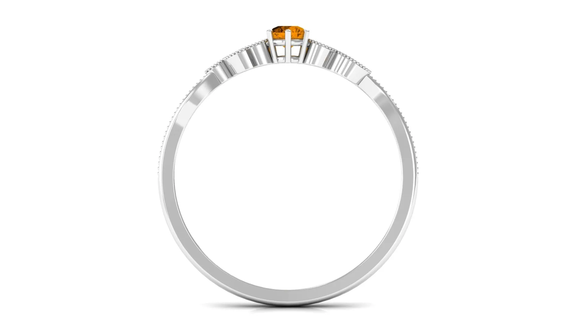 Round Citrine Minimal Leaf Promise Ring with Diamond