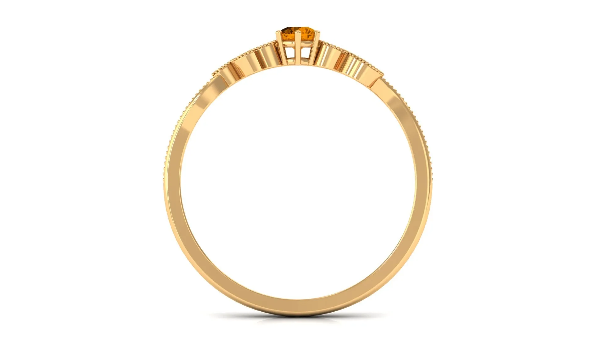 Round Citrine Minimal Leaf Promise Ring with Diamond