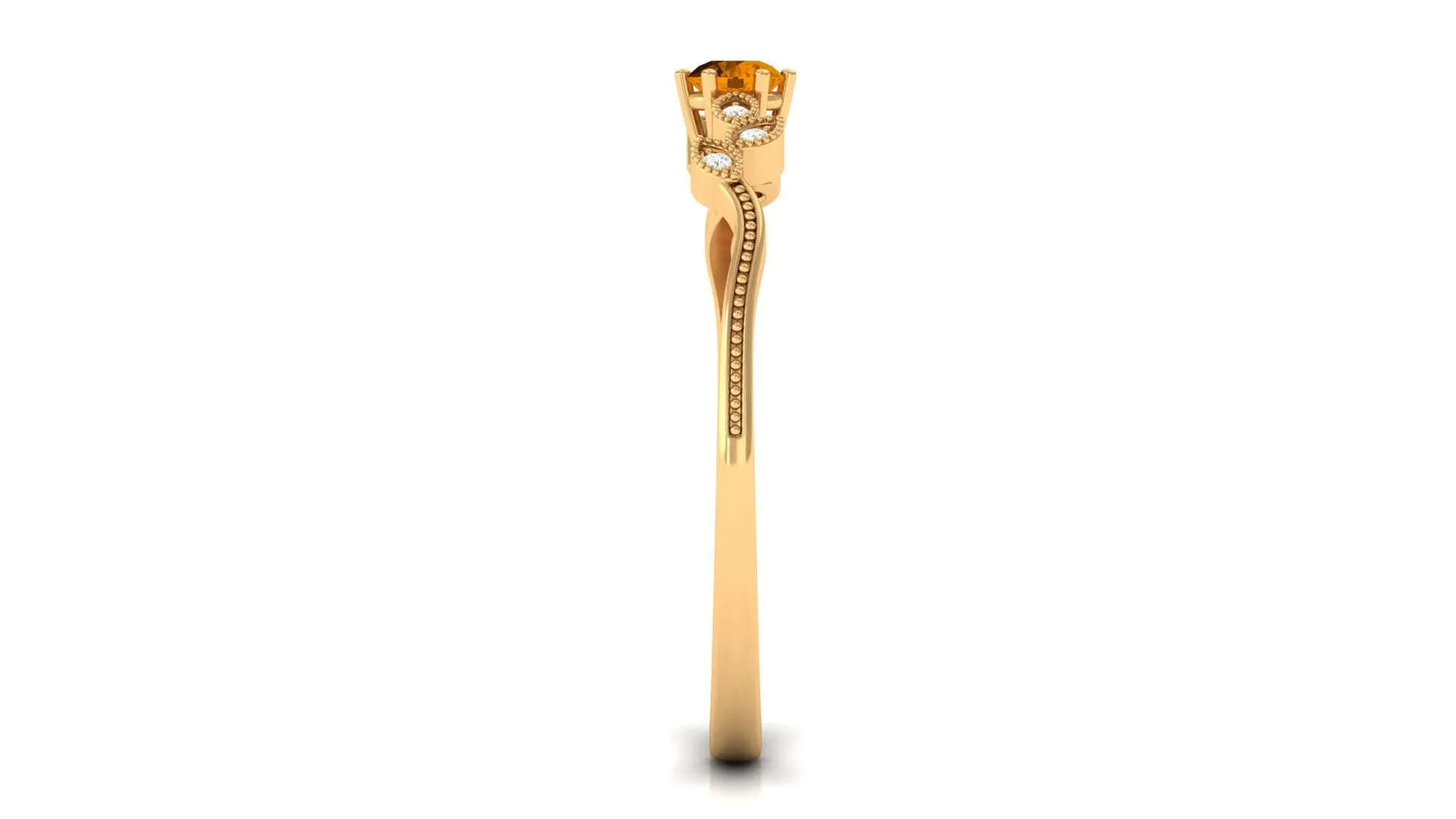 Round Citrine Minimal Leaf Promise Ring with Diamond