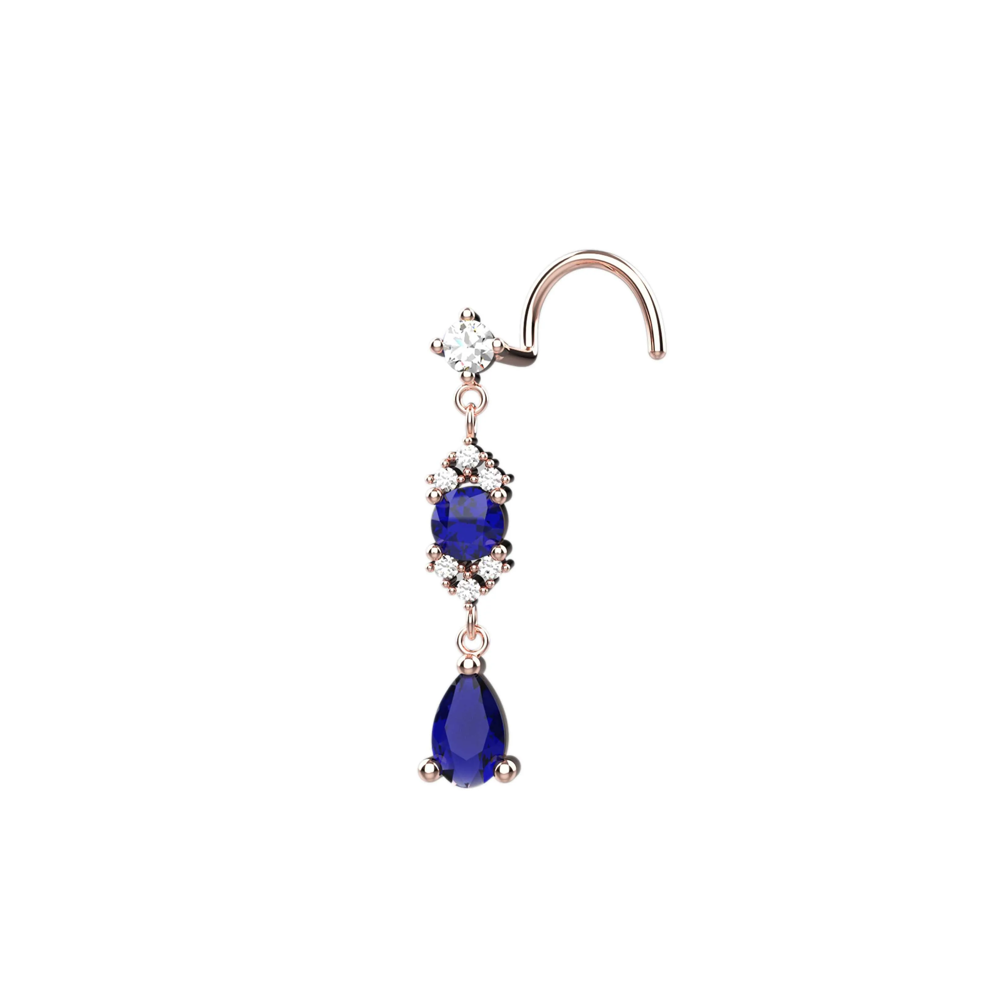 Sapphire Drop Dangle Nose Ring – Gold Piercings Jewelry
