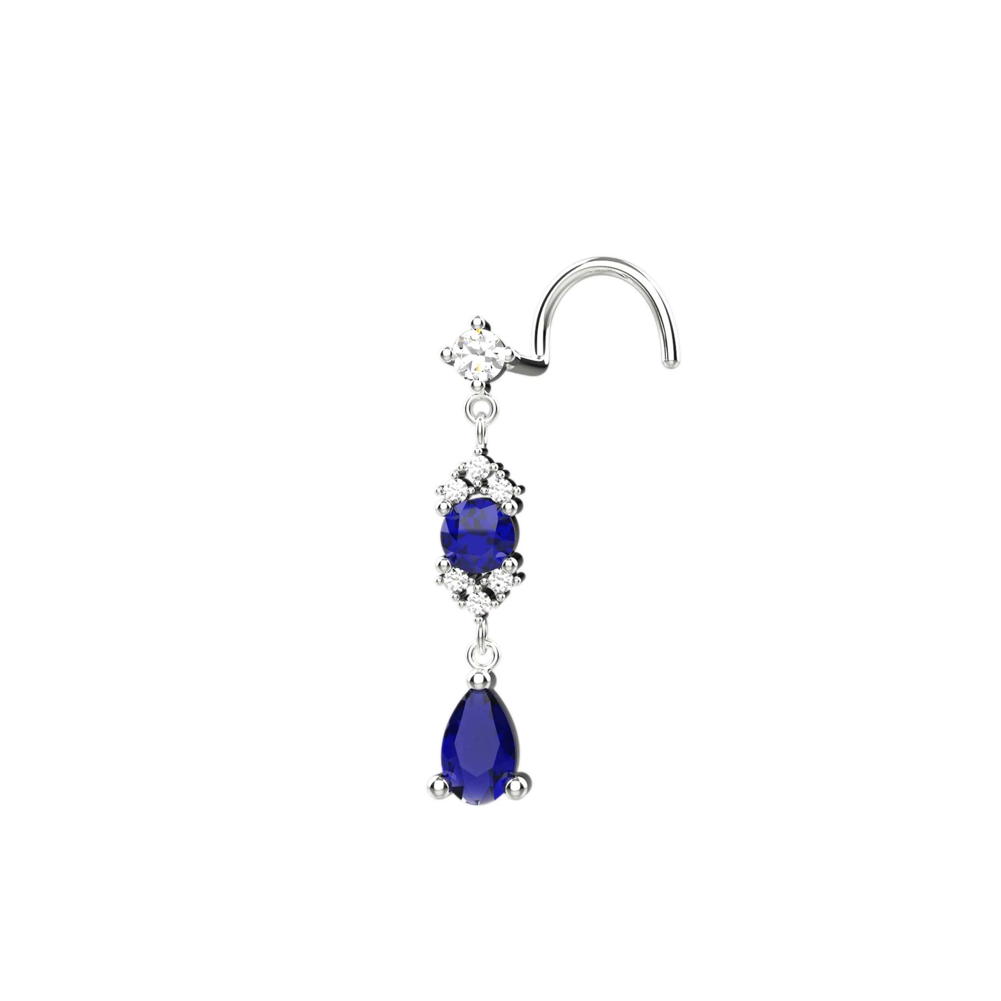 Sapphire Drop Dangle Nose Ring – Gold Piercings Jewelry