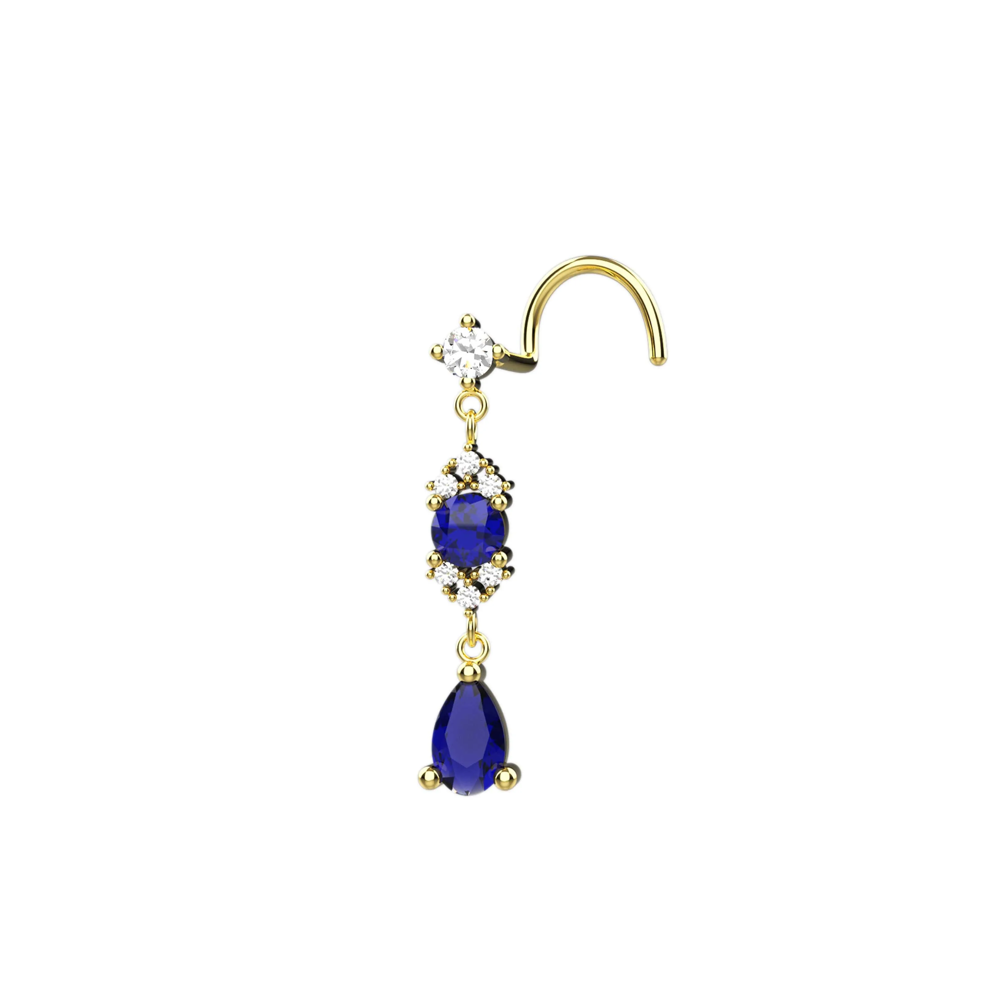 Sapphire Drop Dangle Nose Ring – Gold Piercings Jewelry