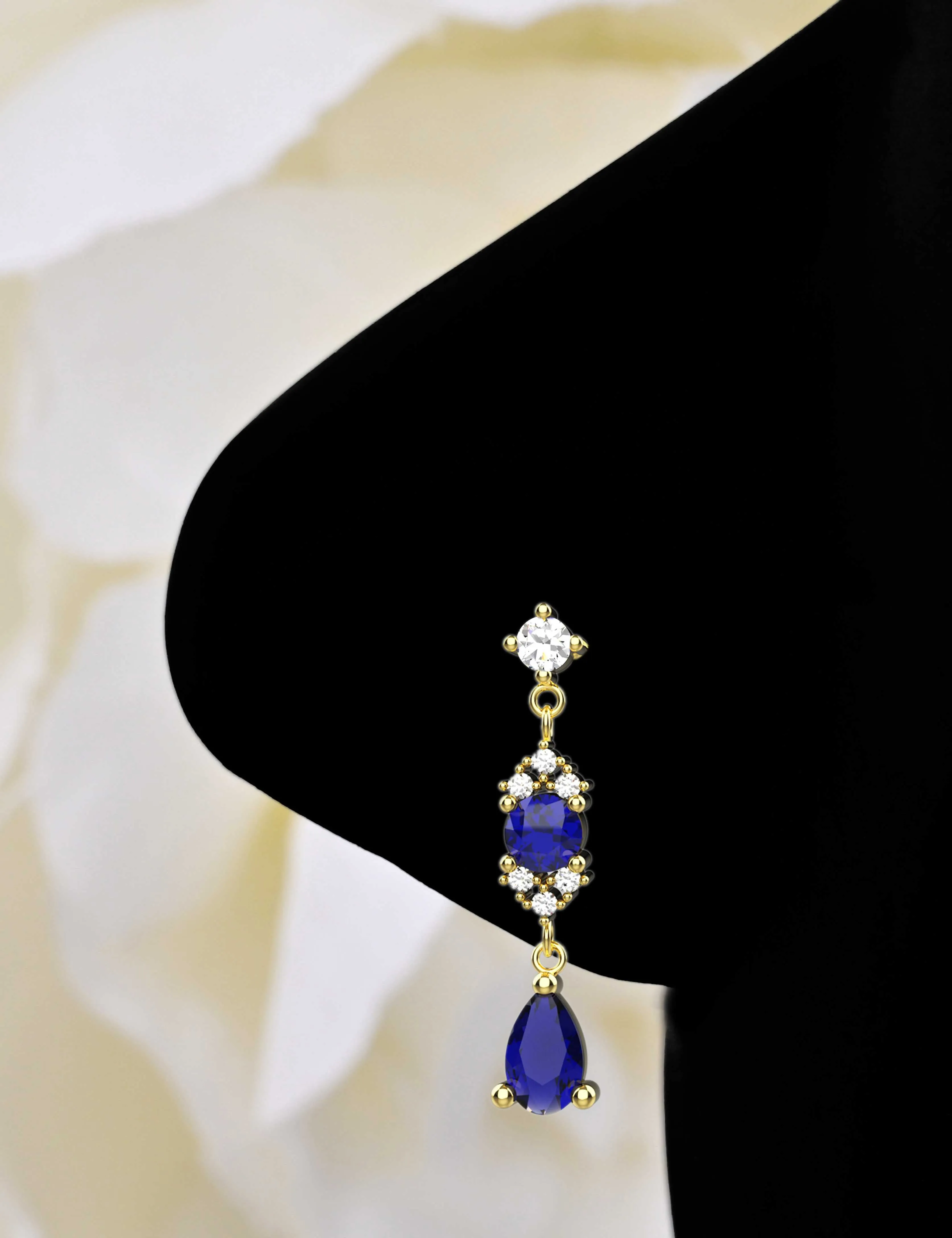 Sapphire Drop Dangle Nose Ring – Gold Piercings Jewelry