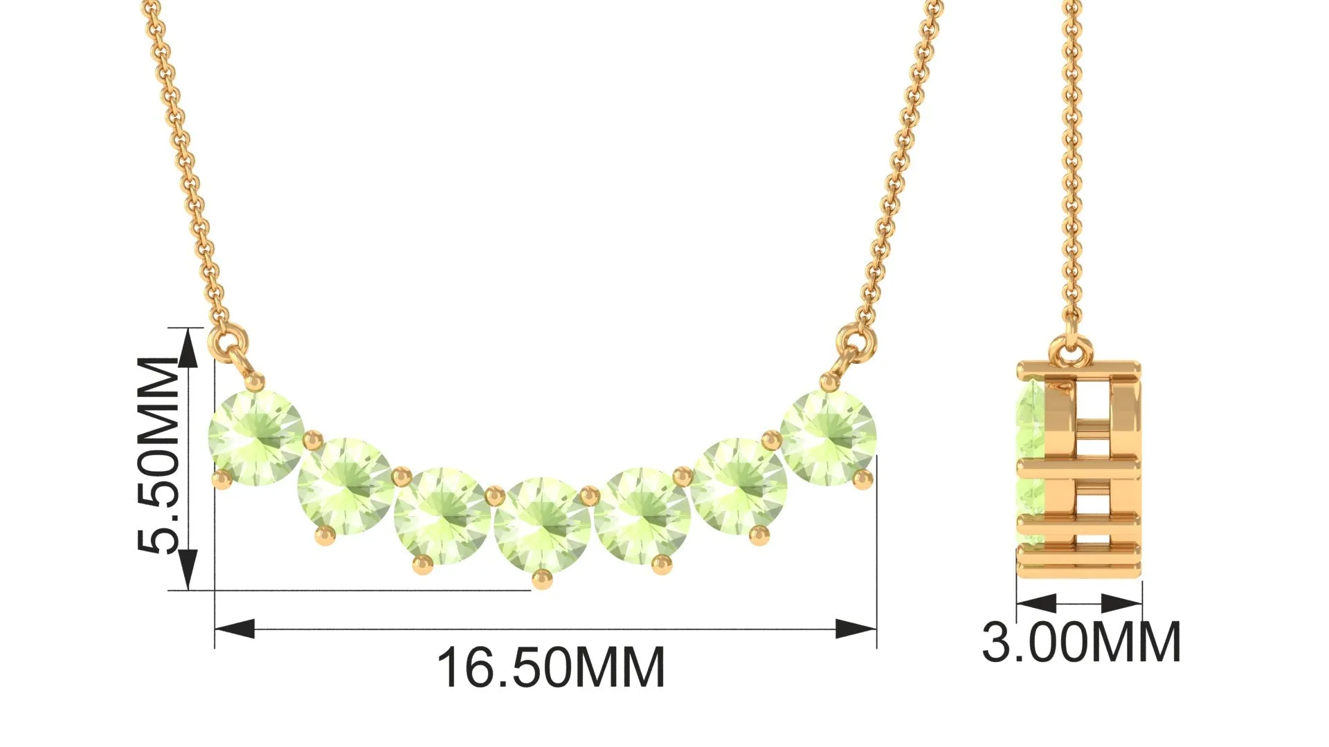 Seven Stone Peridot Bar Necklace