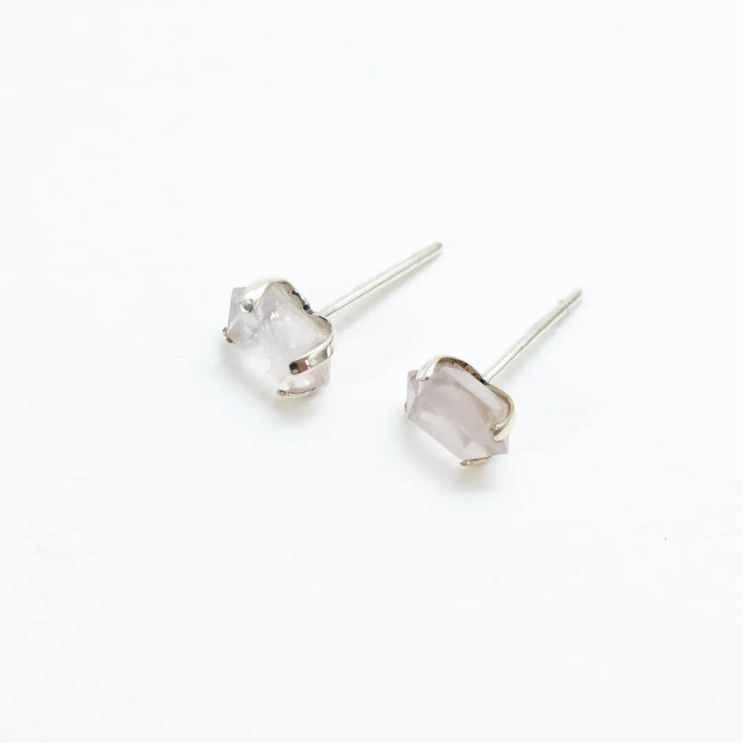 Silver Faceted Rose Quartz Studs