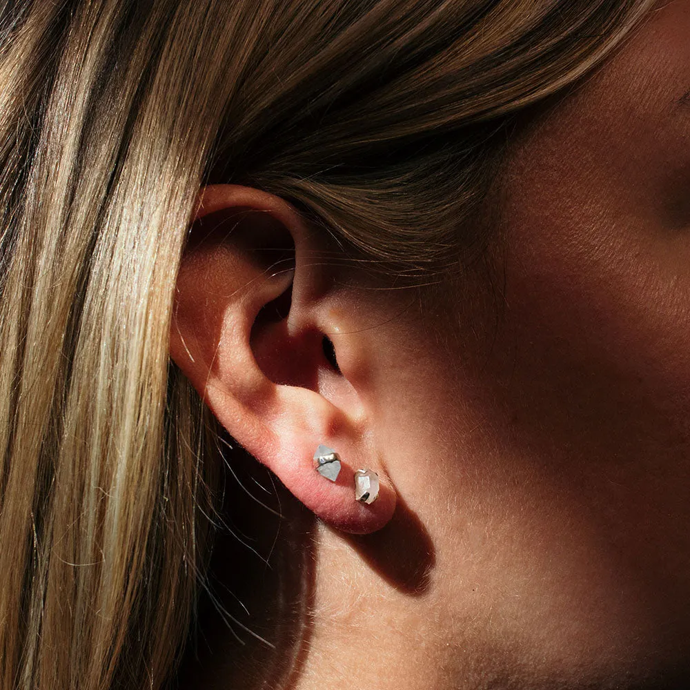 Silver Faceted Rose Quartz Studs