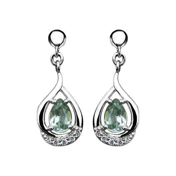 Silver Green Amethyst and White Topaz Earrings