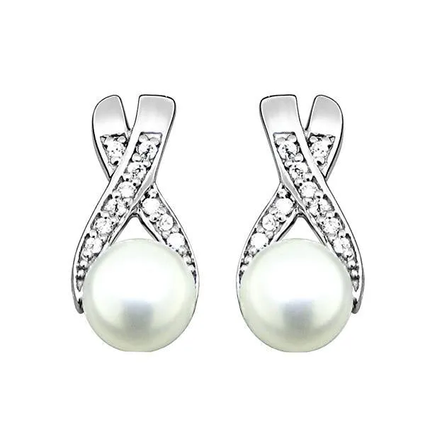Silver Pearl and White Topaz Earrings