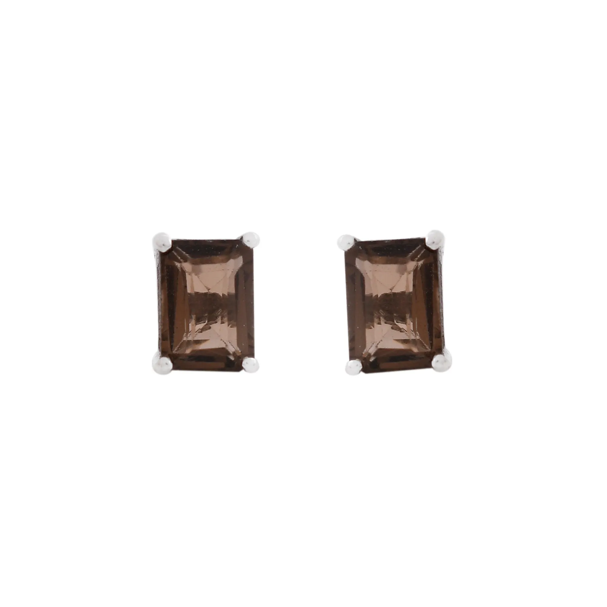 Silver Smoky Quartz Studs Earrings