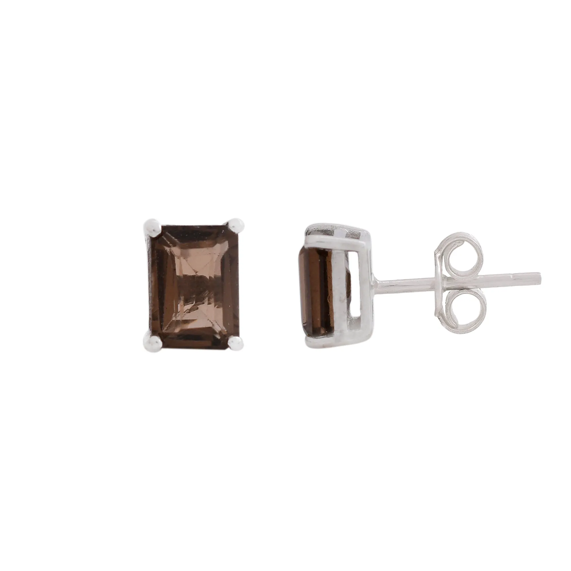 Silver Smoky Quartz Studs Earrings