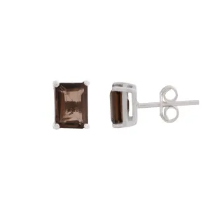 Silver Smoky Quartz Studs Earrings