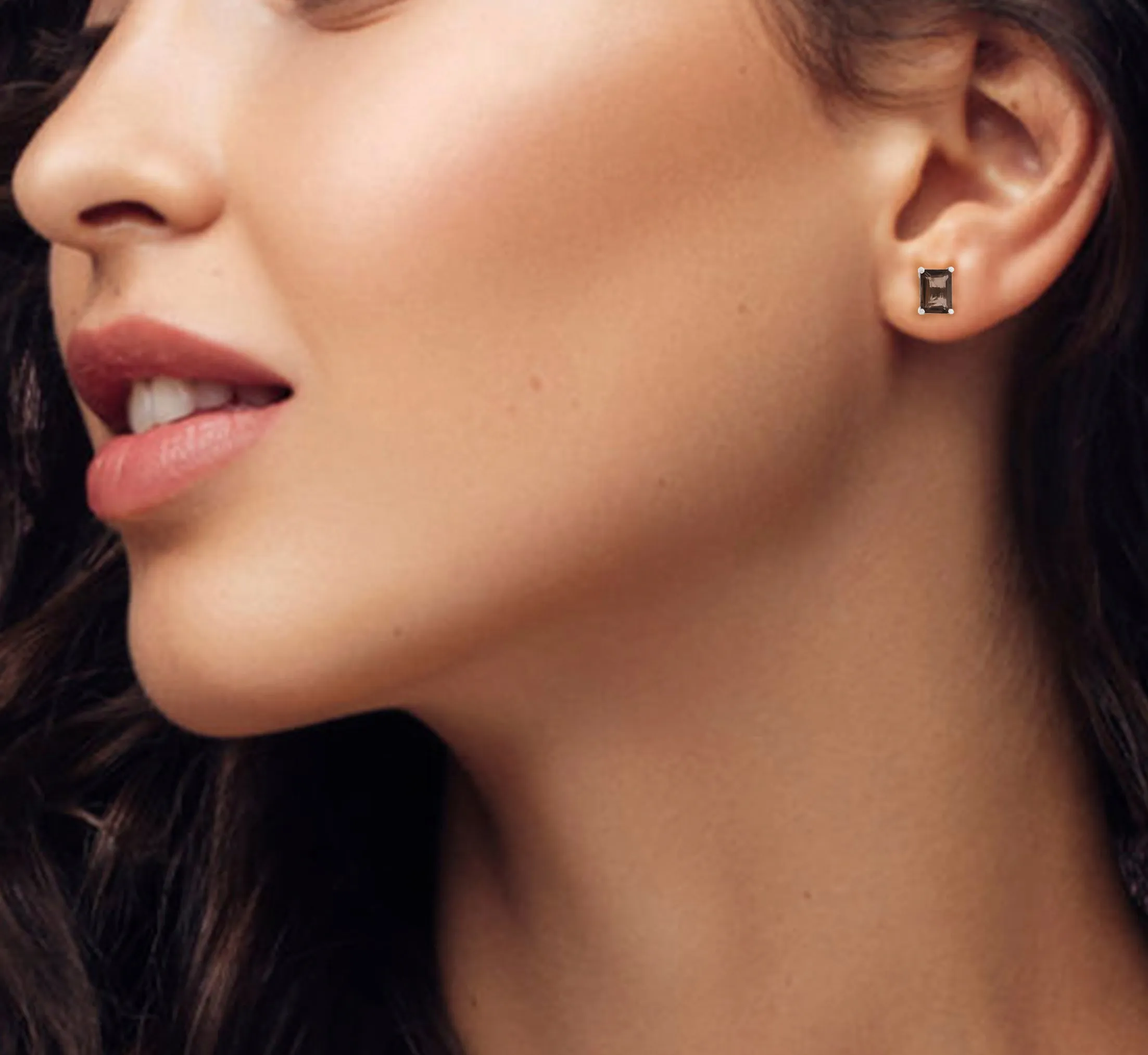 Silver Smoky Quartz Studs Earrings