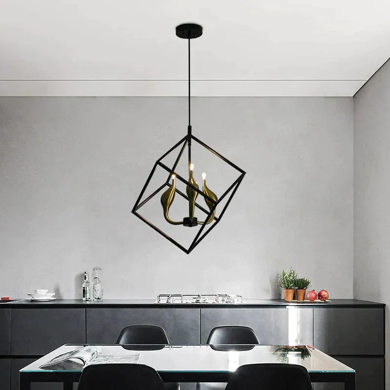 Simple Living Room Chandelier Led Wrought Iron Chandelier Coffee Shop Creative Geometric Chandelier