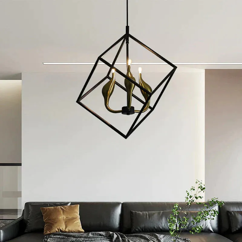 Simple Living Room Chandelier Led Wrought Iron Chandelier Coffee Shop Creative Geometric Chandelier