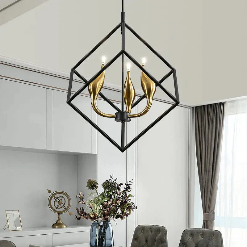 Simple Living Room Chandelier Led Wrought Iron Chandelier Coffee Shop Creative Geometric Chandelier