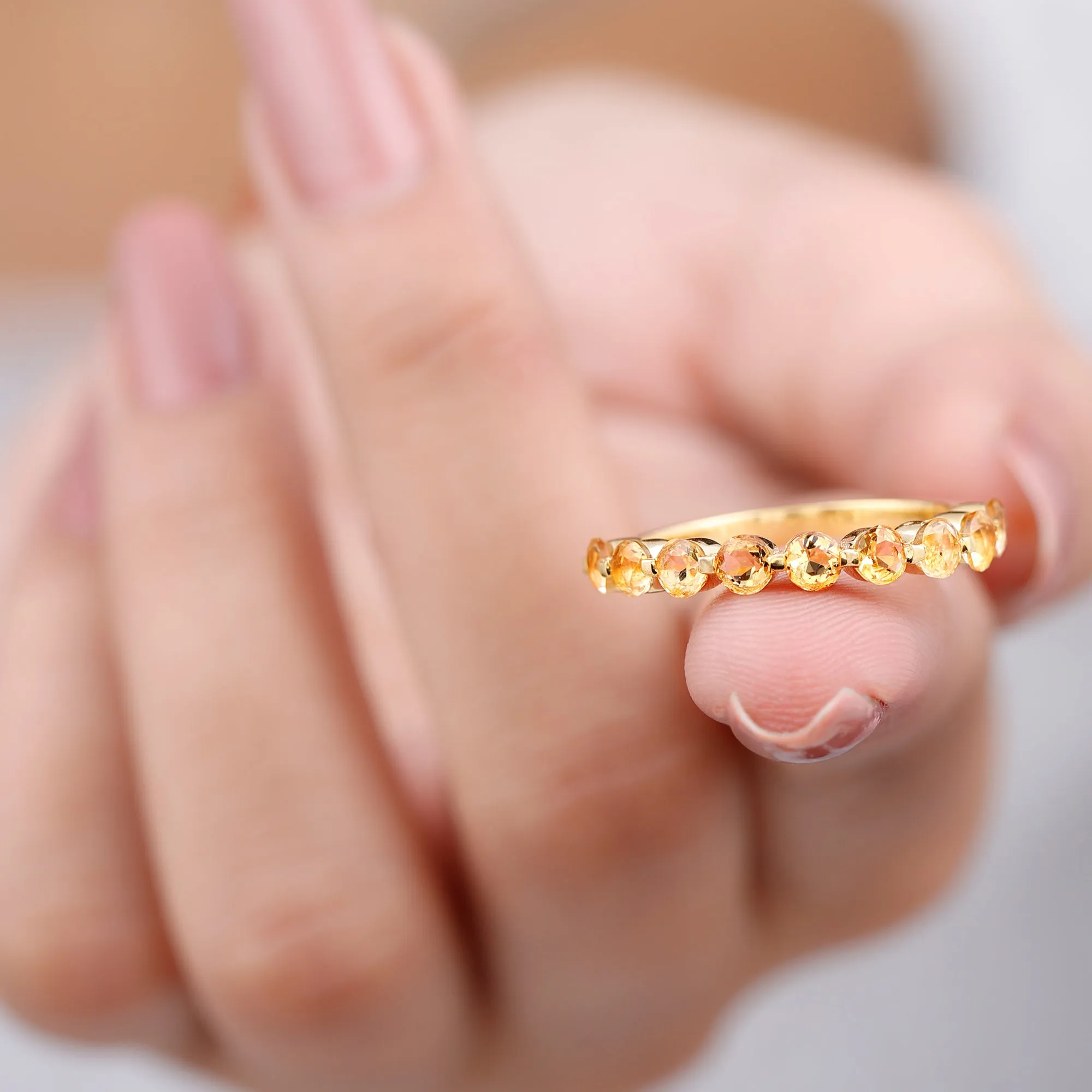Simple Round Citrine Half Eternity Band Ring