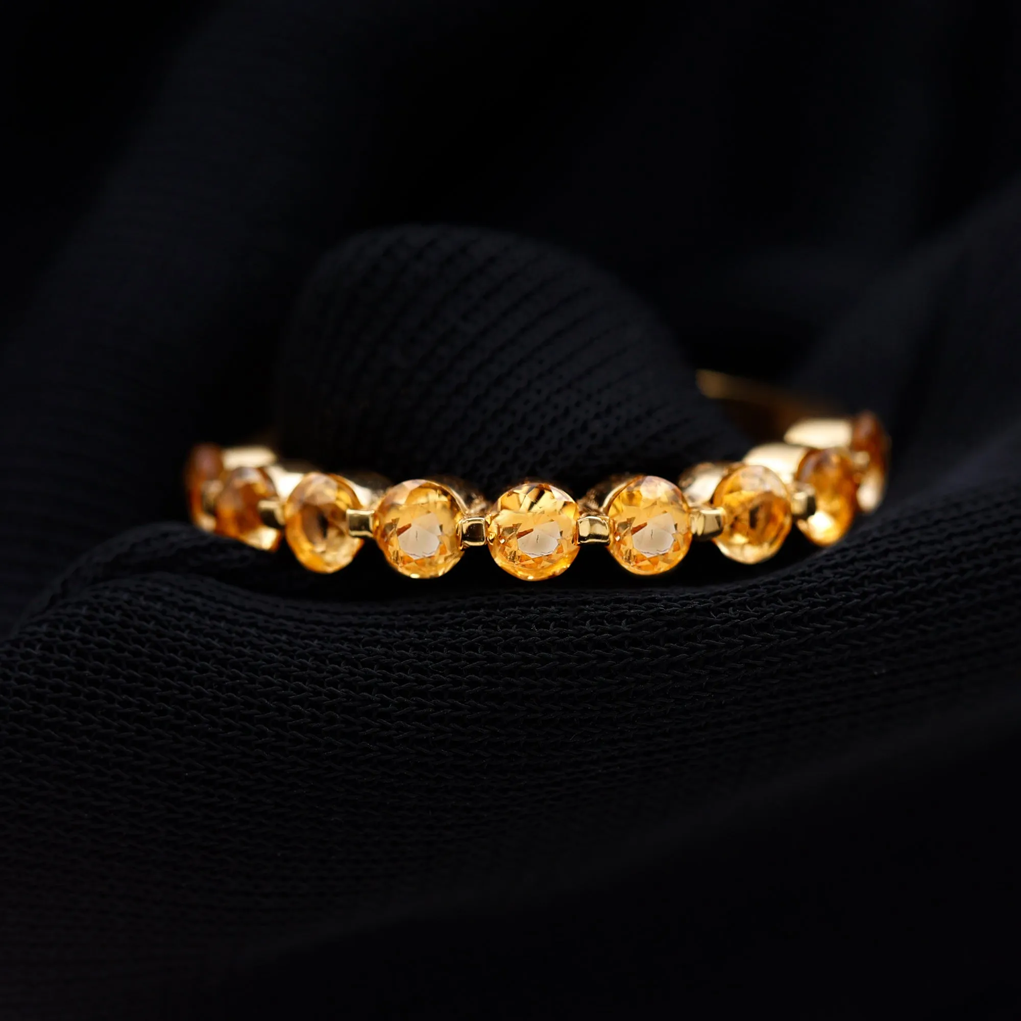 Simple Round Citrine Half Eternity Band Ring