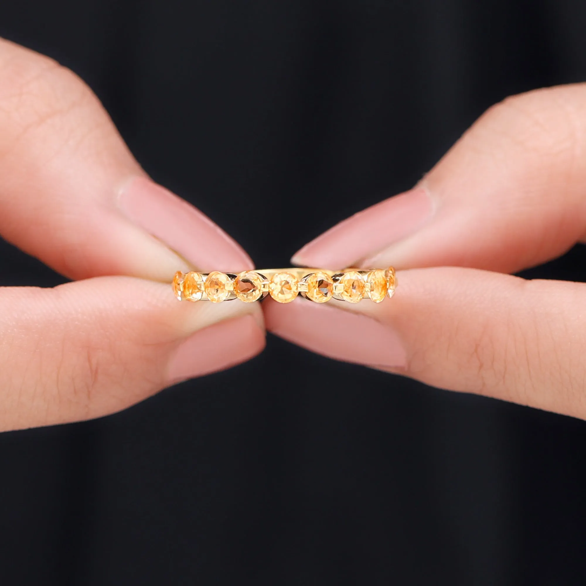 Simple Round Citrine Half Eternity Band Ring
