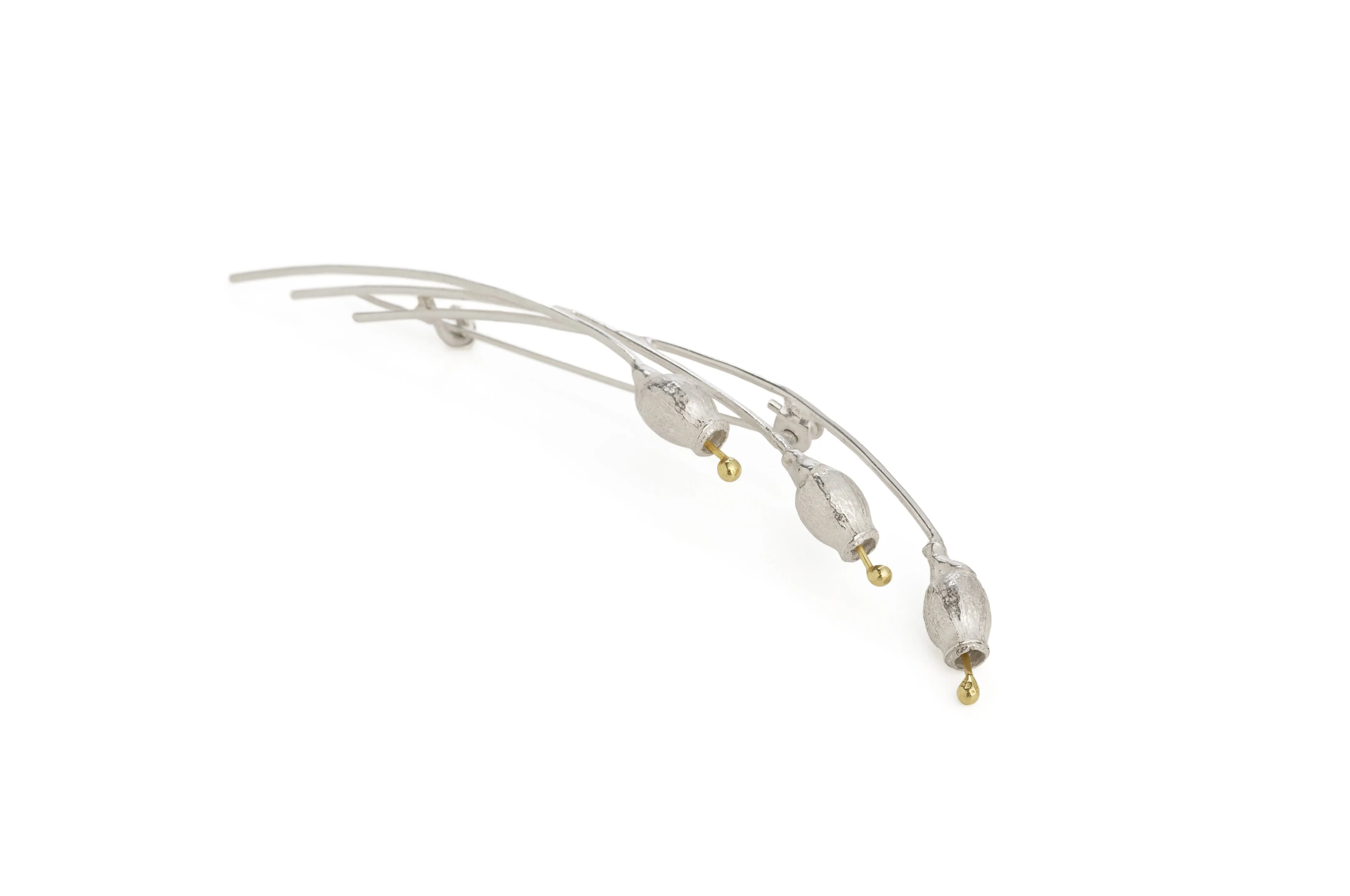 Small Pod Brooch in sterling silver and 18K gold