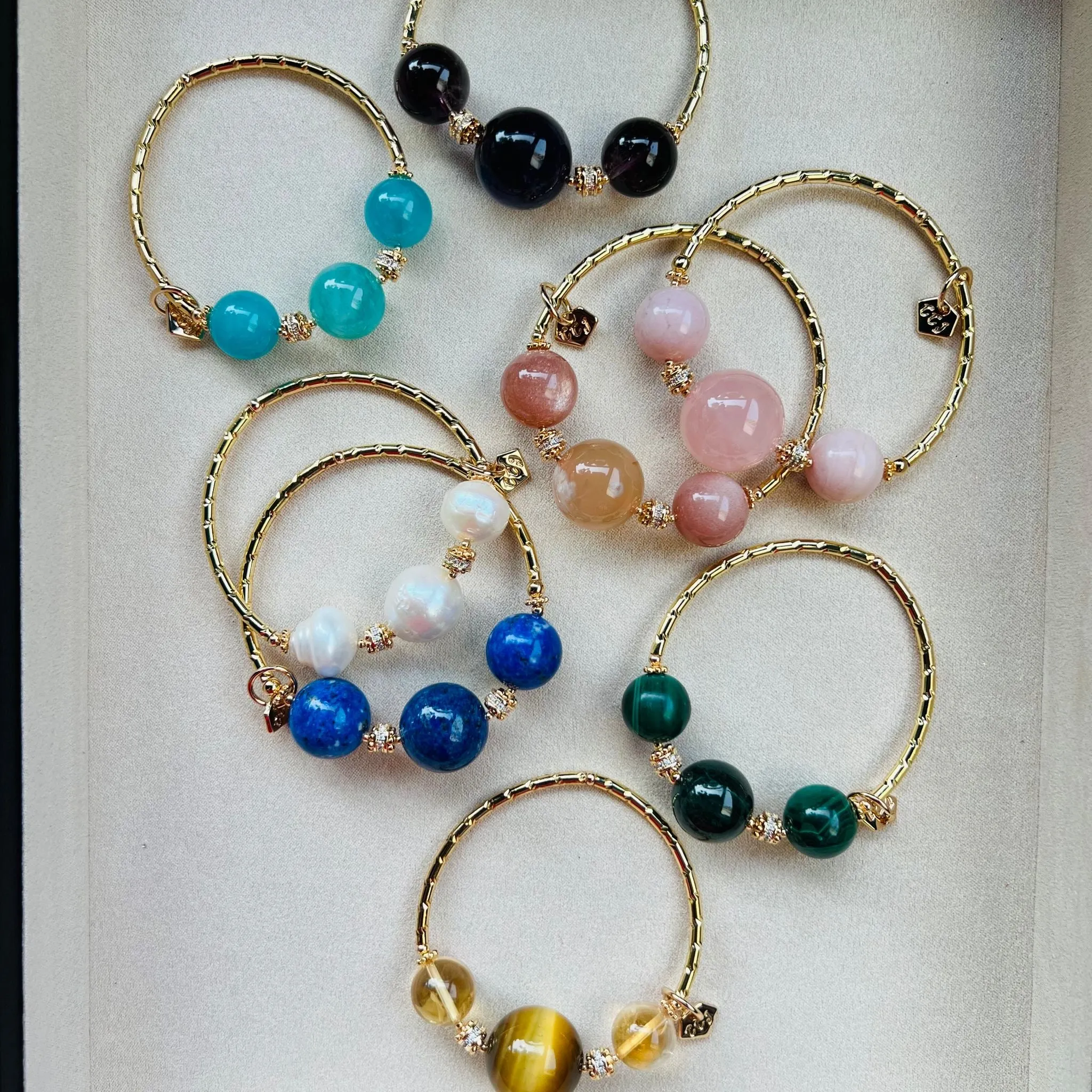 Smiling Sunstone & Sakura Agate Diadem Bracelet