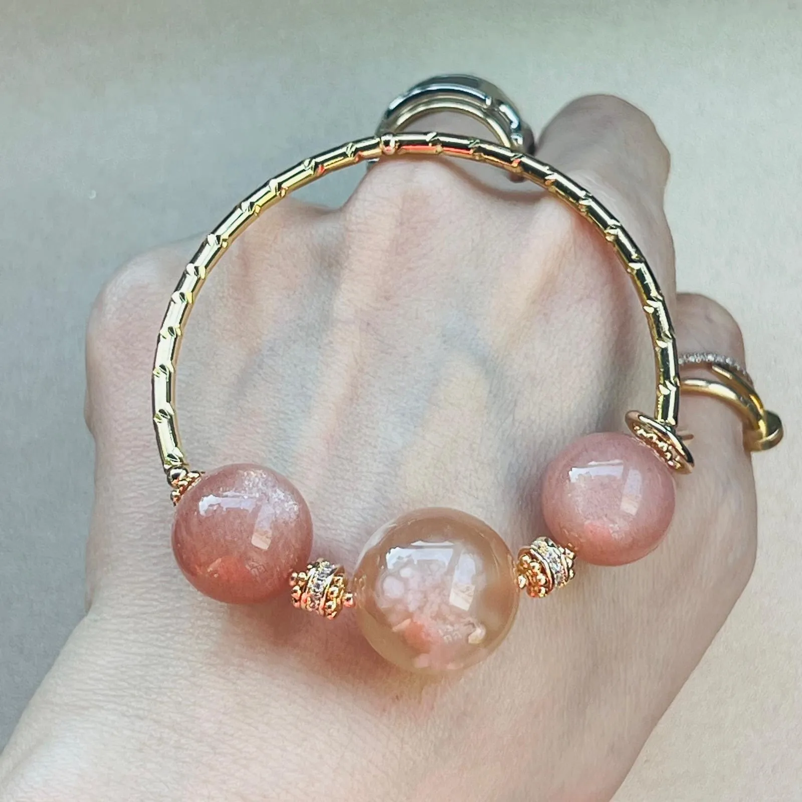 Smiling Sunstone & Sakura Agate Diadem Bracelet